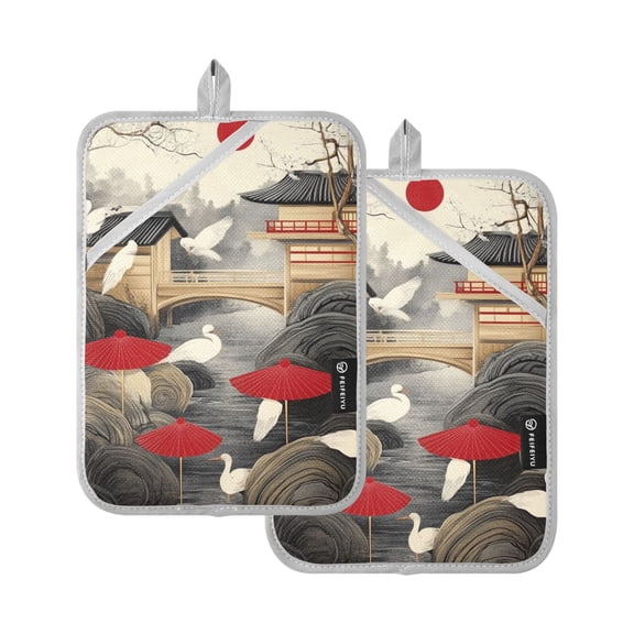 Modern Japanese Style Oven Mitts Pot Holders 2 pcs Heat Resistant for Kitchen Baking Grilling