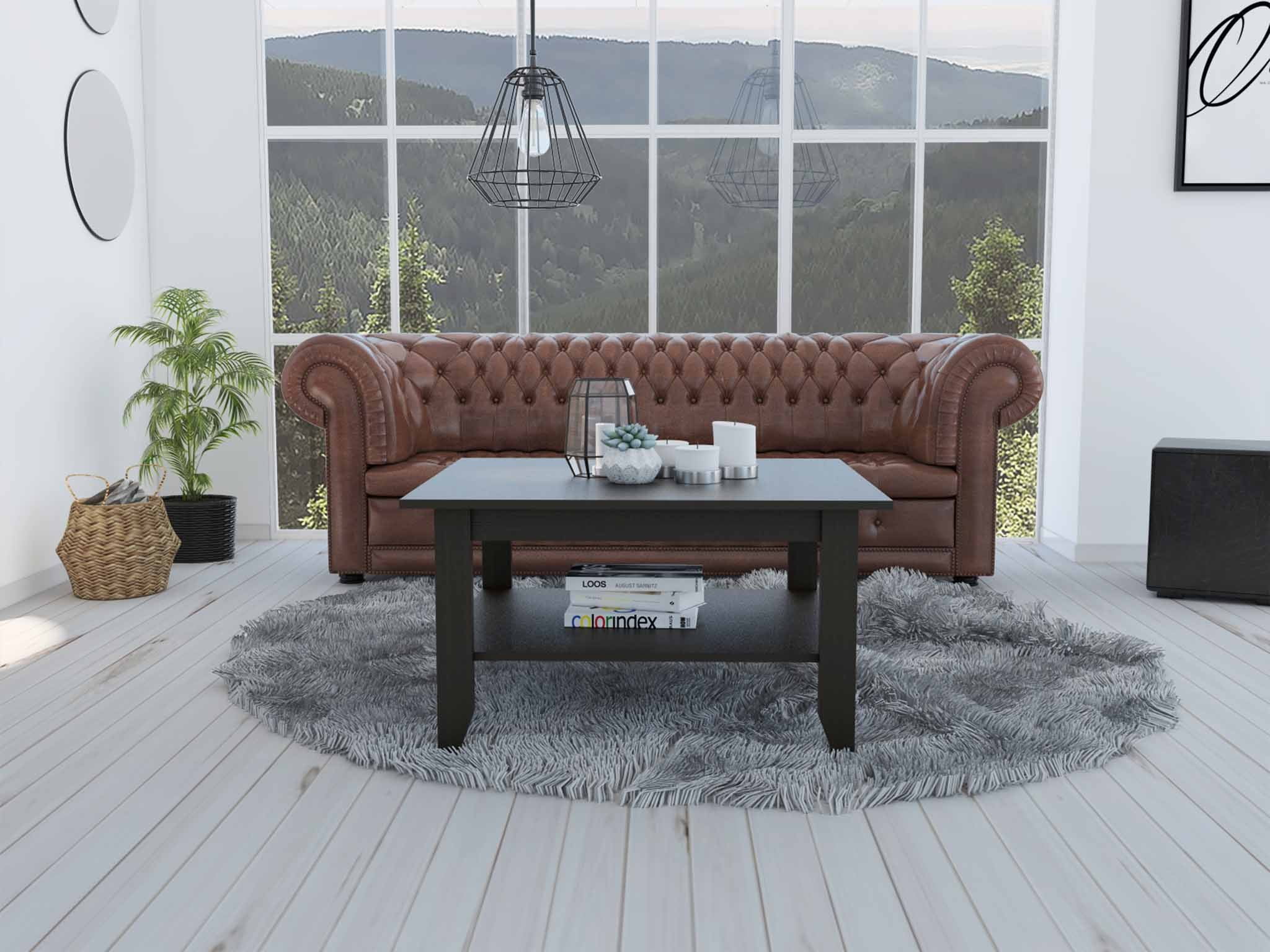 Modern Jet Black Lift-Top Coffee Table with Storage Shelf