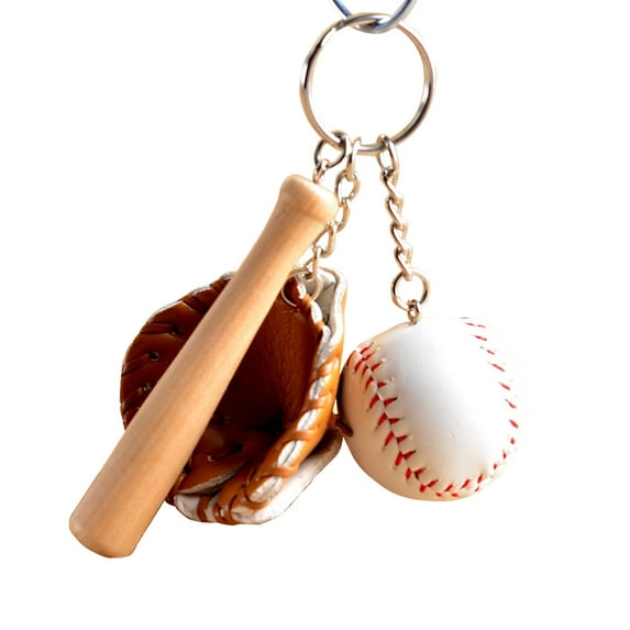 Modern Jewelry Mini Baseball Bat Glove Set Faux Leather Wood Key Chain Keyring