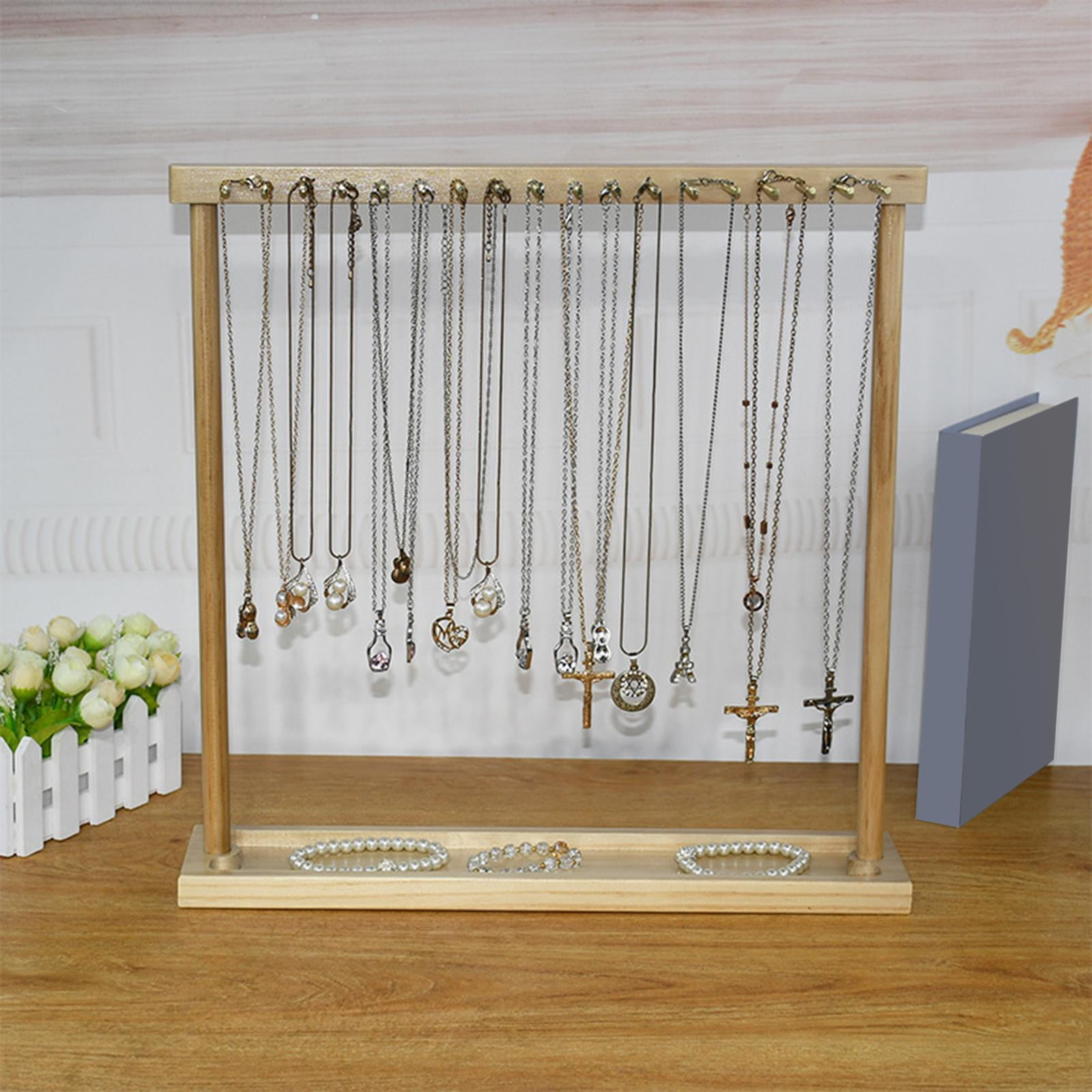 Modern Jewelry Organizer Display Stand Wooden Necklace Holder Display with Hooks Countertop for Cuffs Bracelets Anklet s Storage 12 Hangers