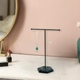 thumbnail image 1 of Modern Jewelry Stand - T-Shape Metal Display Rack with Stone Base, Compact Jewelry Organizer for Necklaces, Bracelets, Earrings - 10 x 7.28 x 3.94 in, Multicolor, 1 of 7