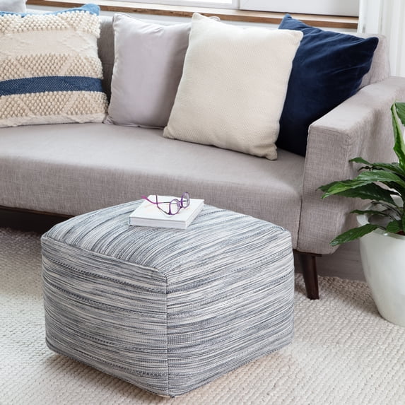 Modern Joya 22" Square Pouf Ottoman Gray and Blue