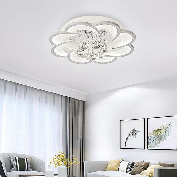 Modern K9 Crystal Ceiling Light Flower Shape Lamp Fixture,Acrylic Crystal Flush Mount Ceiling Lighting,Modern LED Flower Shape Chandelier Lamp for Home Decor(White Light, 20.5'')