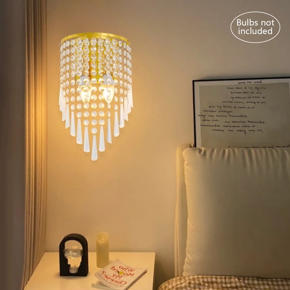 Modern K9 Crystal Wall Light, Luxury Gold Finish Wall Sconce, 2-Light Bedside Wall Mount Indoor Lamp for Living Room Bedroom Hallway Foyer (Gold)