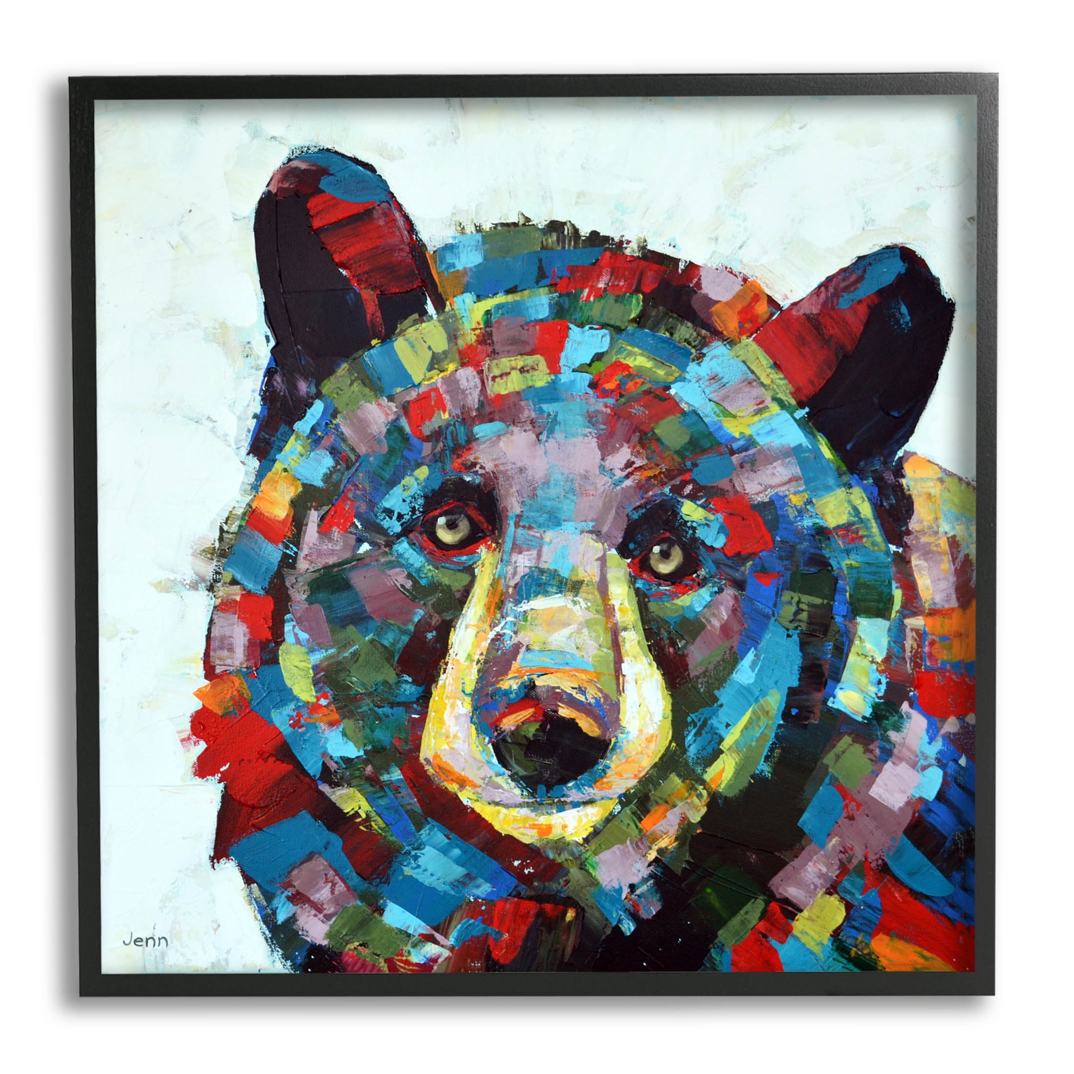 Modern Kaleidoscopic Bear Portrait Animals & Insects Painting Black Framed Art Print Wall Art