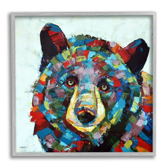 Modern Kaleidoscopic Bear Portrait Animals & Insects Painting Gray Framed Art Print Wall Art