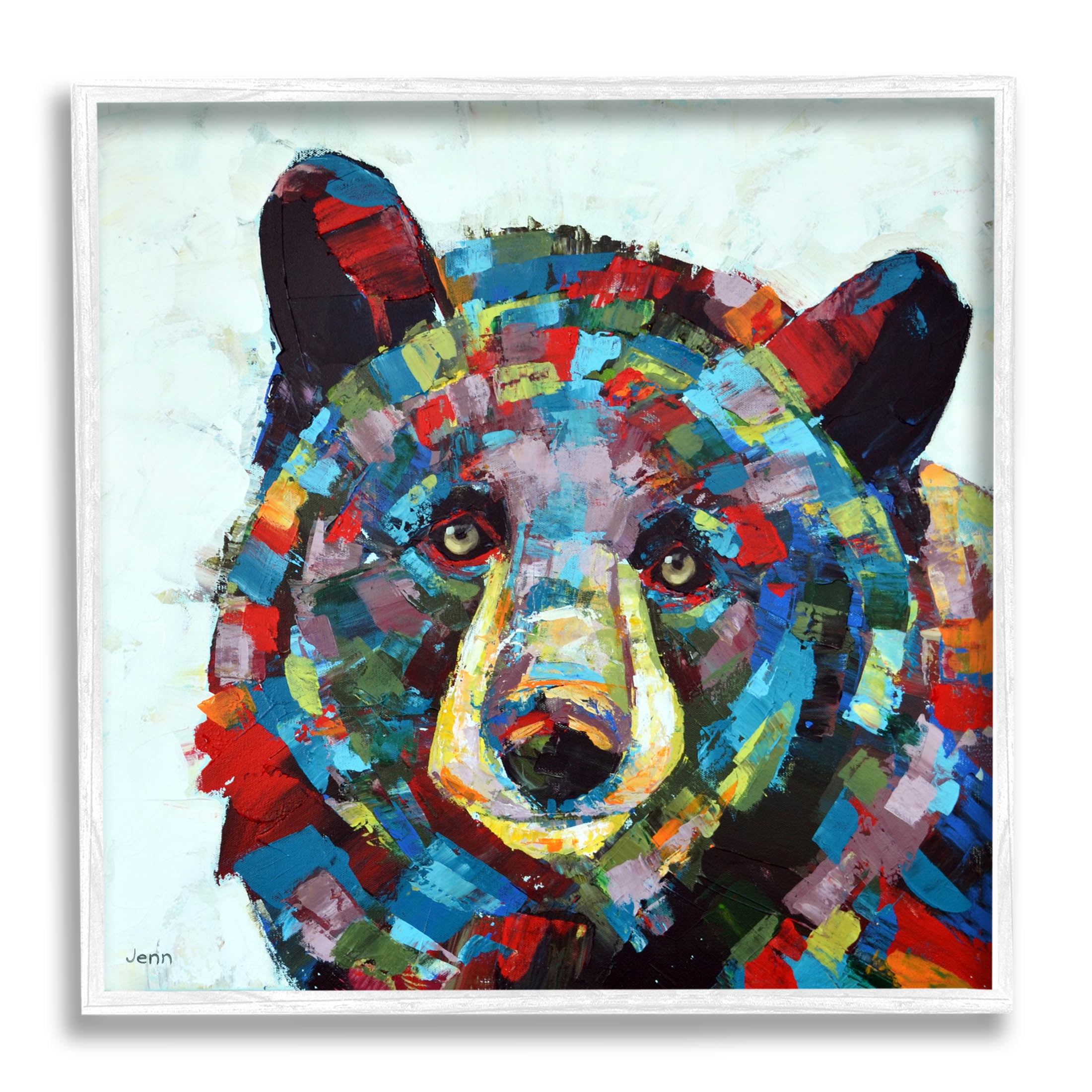 Modern Kaleidoscopic Bear Portrait Animals & Insects Painting White Framed Art Print Wall Art