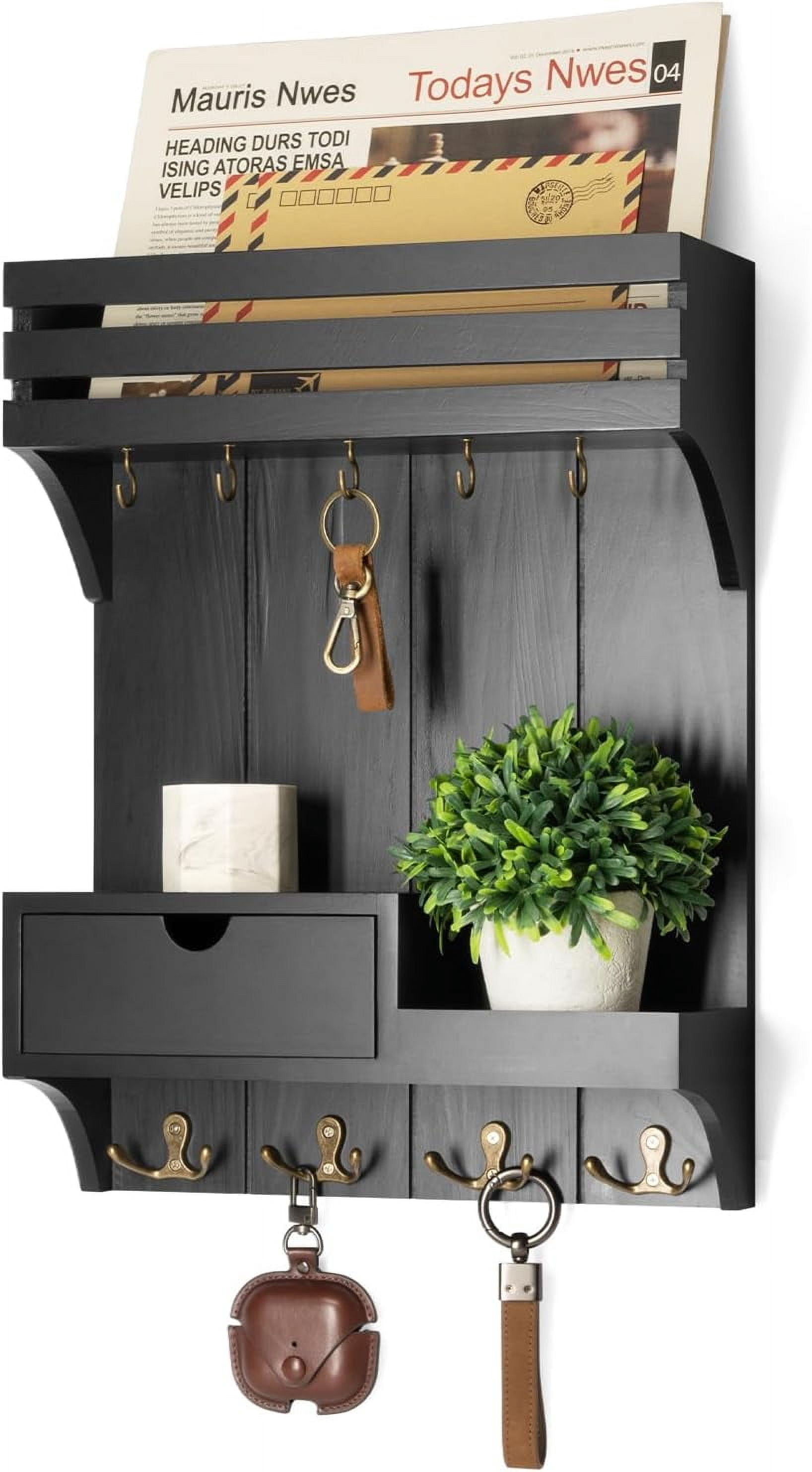 Modern Key Holder Wall Mount with Mini Drawer Organizer - Decorative ...