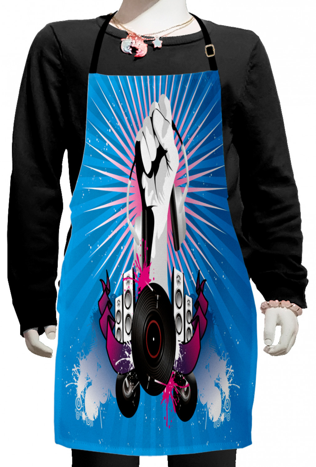 Modern Kids Apron, Music Elements with a Hand Holding Headphone ...