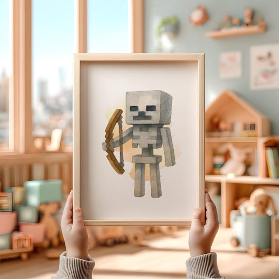 Modern Kids Bedroom Accent – Minecraft Inspired Wall Art Print 8x12 UNFRAMED