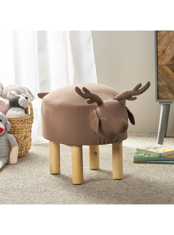 Modern Kids Deer Ottoman, Stool for Kids, Multifunctional Cushioned Step Stool for Nursery, Bedroom, Playroom, and Living Room Decor