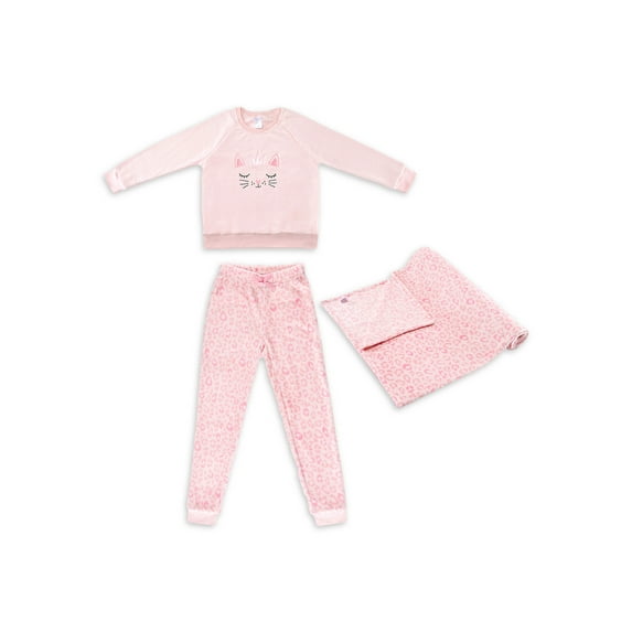 Modern Kids Girls' Long Sleeve Pajama and Blanket Set, 3-Piece, Sizes 4-14