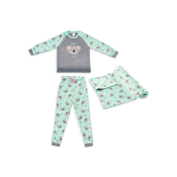 Modern Kids Girls' Long Sleeve Pajama and Blanket Set, 3-Piece, Sizes 4-14