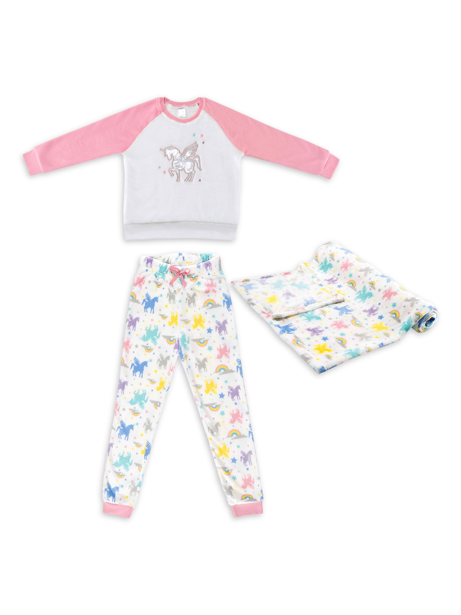 Modern Kids Girls' Long Sleeve Pajama and Blanket Set, 3-Piece, Sizes 4-14