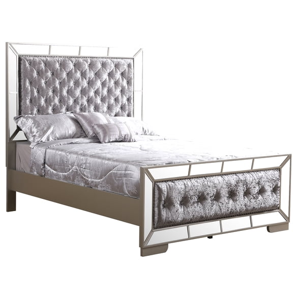 Modern King Bed Frame with Headboard, Champagne Silver Platform Bed, No Box Spring Needed, Heavy Duty