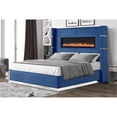 thumbnail image 1 of Modern King Bed With Soft Velvet & Ambient Lighting System Blue Upholstered - Bedroom Splendor Electric Fireplace And Speakers, 1 of 3