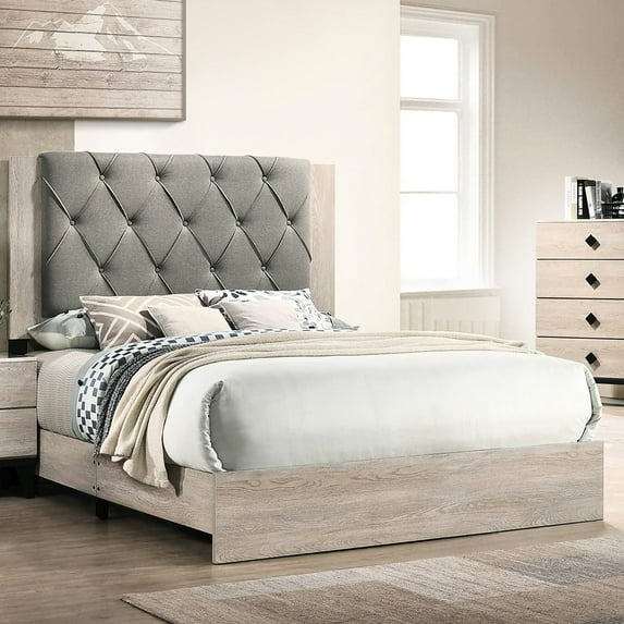 Modern King Bed with Rubberwood and Tufted Headboard / Elevates Bedroom Functionality