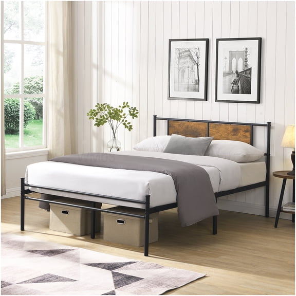 Modern King Size Bed Frame with Headboard, Platform Base with 10.8" Storage, 550lb Capacity, Steel Slat Support, No Box Spring Needed