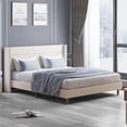 thumbnail image 1 of Modern King Size Bed Frame with Upholstered Linen Wingback Headboard, Wooden Slat Support for Bedroom, Easy Assembly, Beige, 1 of 8