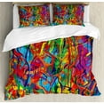 thumbnail image 1 of Modern King Size Duvet Cover Set, Circled Rainbow like Colorful Lines like Contemporary Oil Painting Style Artwork, Decorative 3 Piece Bedding Set with 2 Pillow Shams, Multicolor, by Ambesonne, 1 of 3