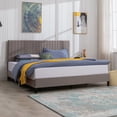 thumbnail image 1 of Modern King Size Platform Bed Frame with Adjustable High Headboard, Upholstered Velvet Bed Frame with Solid Support,No Box Spring Needed,Easy Assembly,Light Grey, 1 of 7