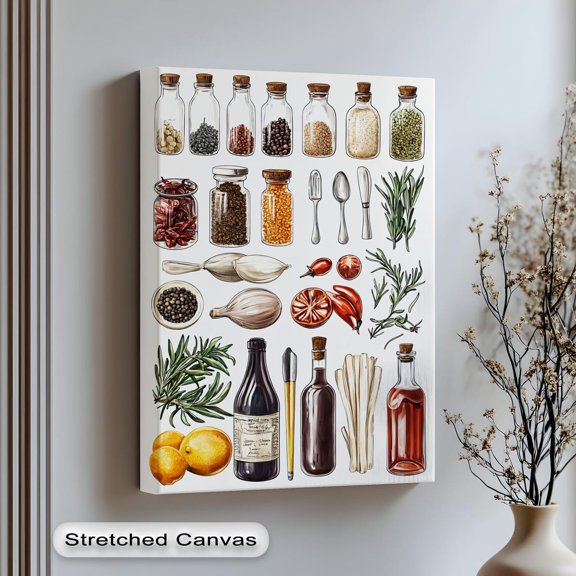 Modern Kitchen Art Spice Bottles Herbs And Oils Minimalist Decor