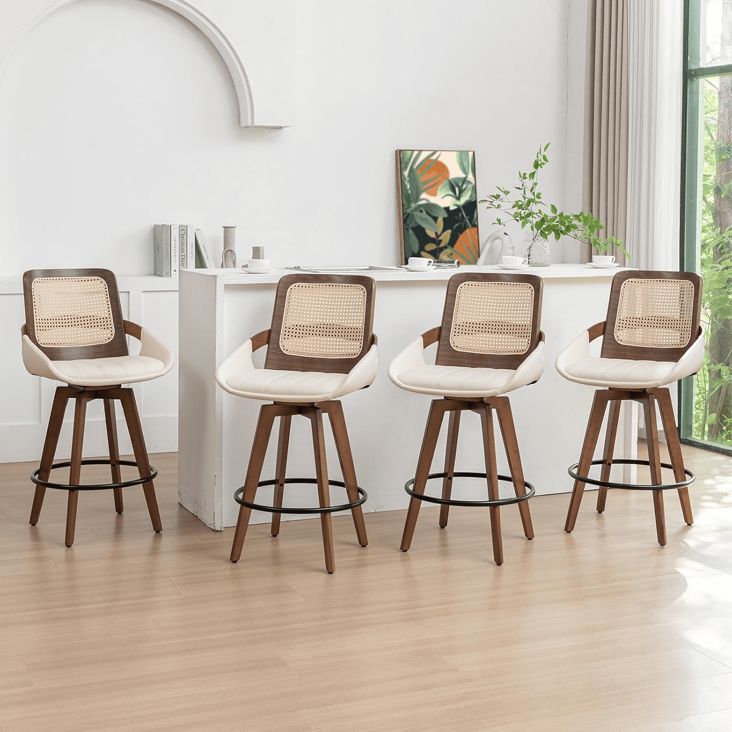 Modern Kitchen Bar Stools - 26.4 inch Walnut Counter Stool Swivel with ...