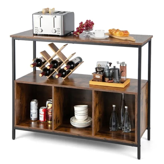 Modern Kitchen Buffet Sideboard, 3-Compartment Storage Cabinet with Open Shelf, Sturdy Steel Frame & Adjustable Foot Pads for Dining Room Living Room