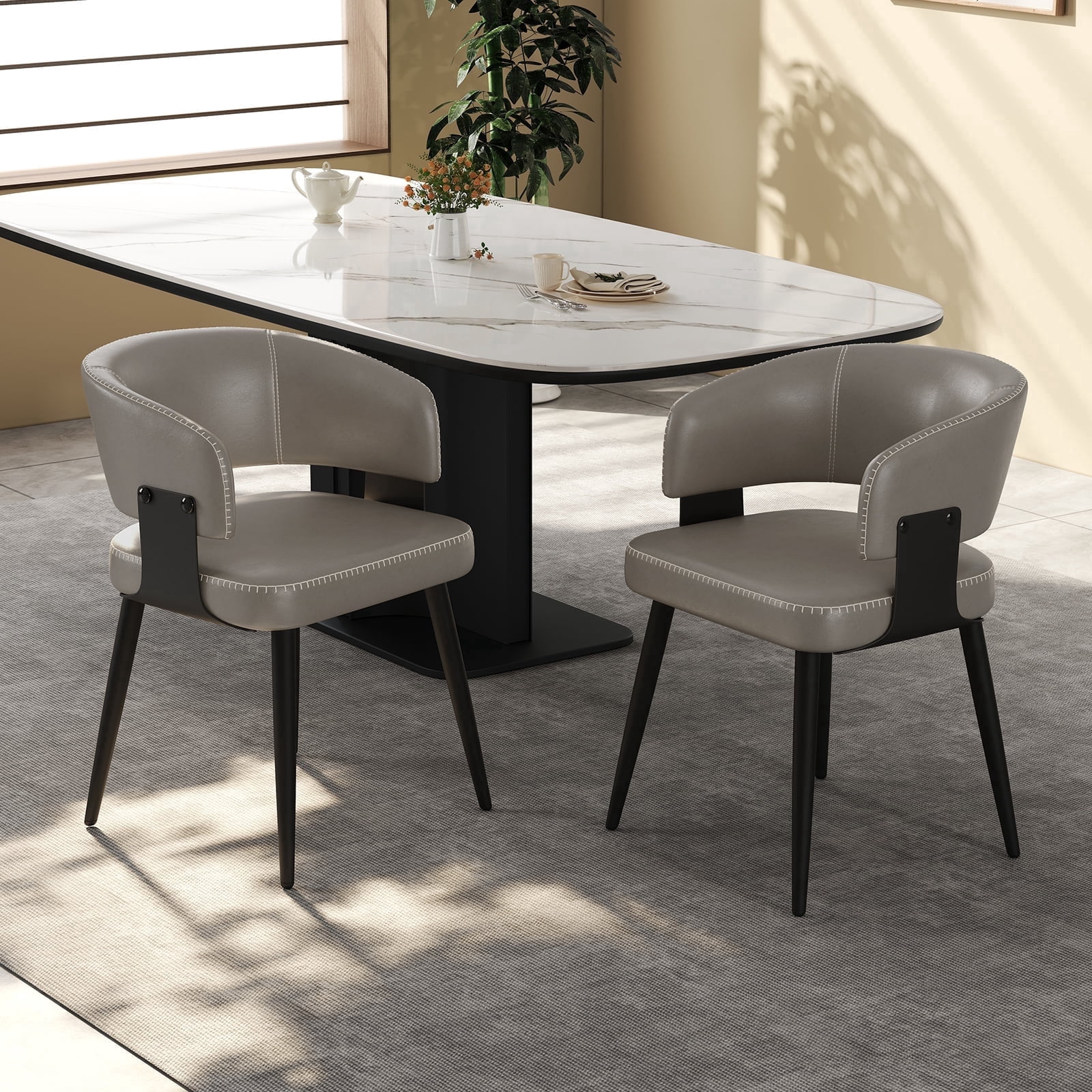 Modern Kitchen Chair Set of 2, Upholstered Faux Leather Dining Chairs ...