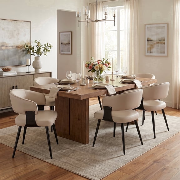 Modern Kitchen Chair Set of 6, Upholstered Faux Leather Dining Chairs with Curved Back, Easy to Clean for Dining Room Restaurant Cafe, Gray