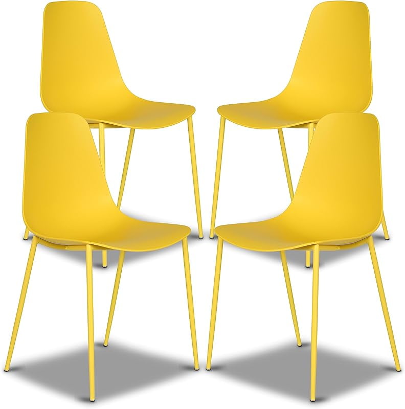 Modern Kitchen Chairs Set of 4 Plastic Dining Chair with Metal Legs