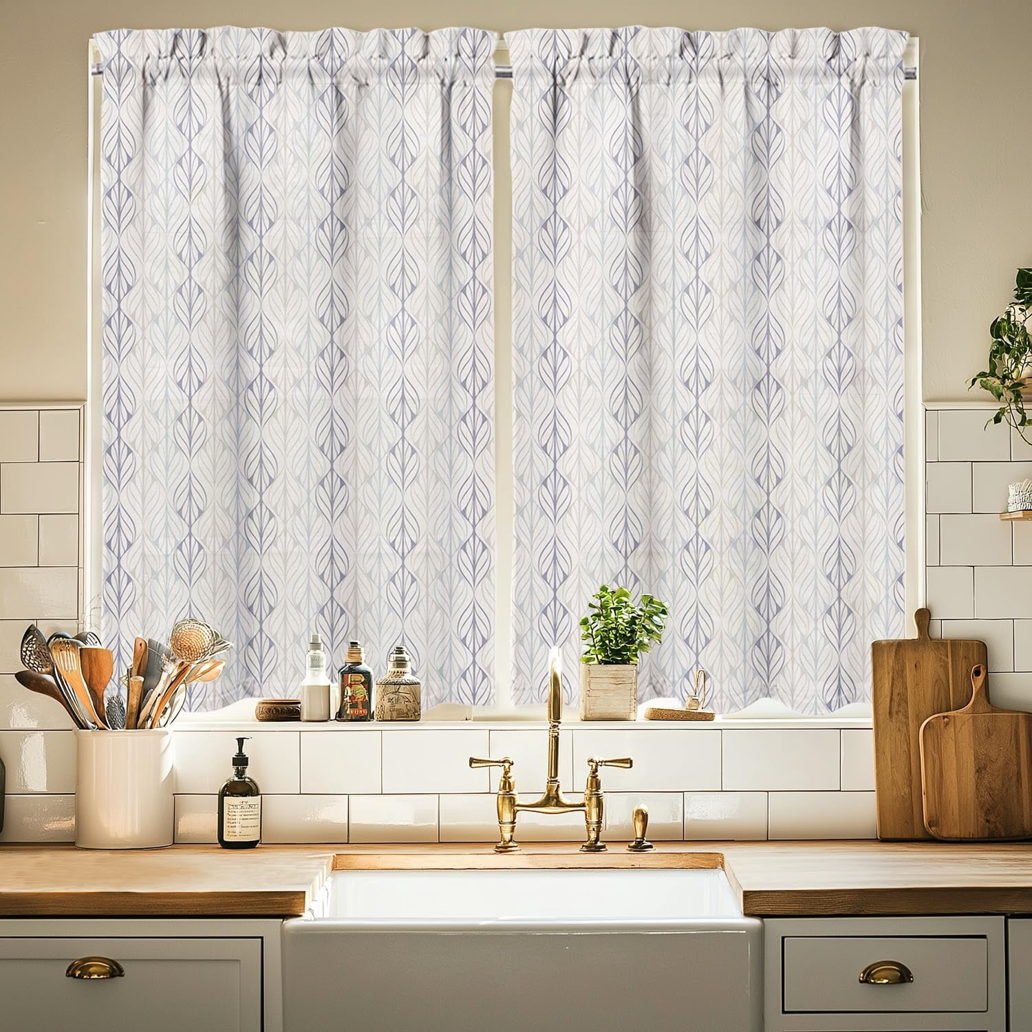 Modern Kitchen Curtains 24 Inch Length Geometric Boho Curtain Over Sink ...