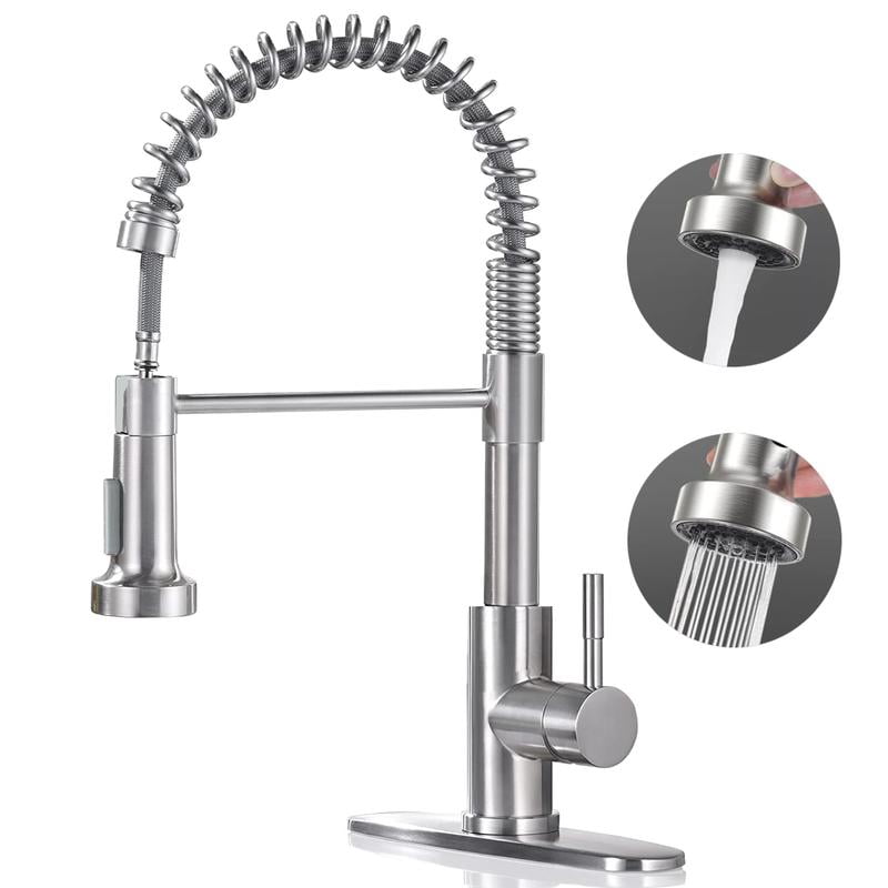 Modern Kitchen Faucet with Pull Down Sprayer Brushed Nickel Single ...