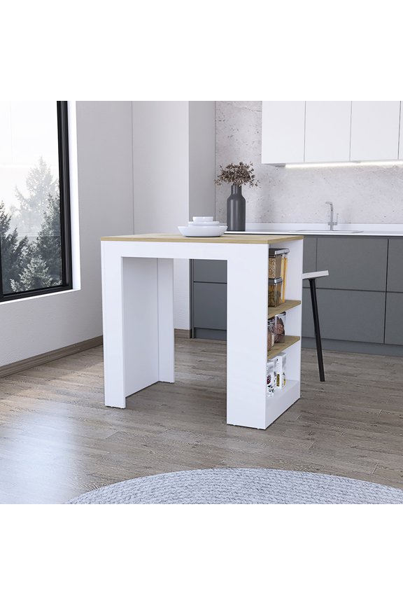 Modern Kitchen Island - 36.03 In Height, Space Design Concrete Gray / Marble, Industrial Chic