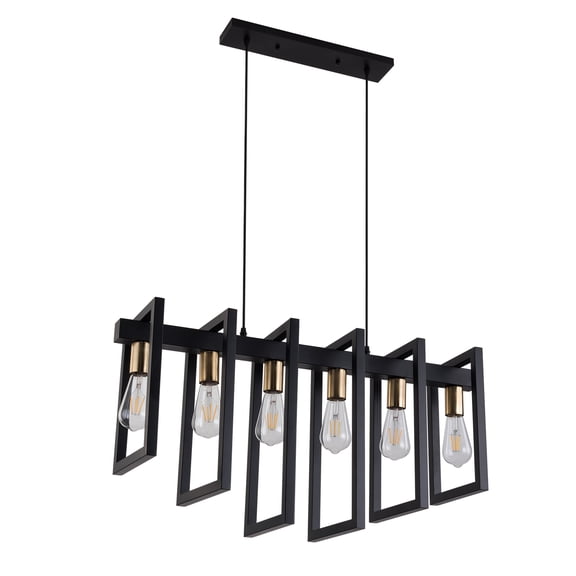 Modern Kitchen Island Light Pendant Chandelier 6-Light Ceiling Light Industrial Pendant Lighting Fixture Black