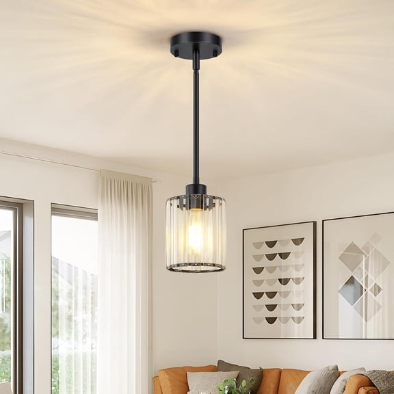 Modern Kitchen Island Lighting with Clear Crystal Shade Pendant Light Dinning Room Lighting Fixture, 1 Pack