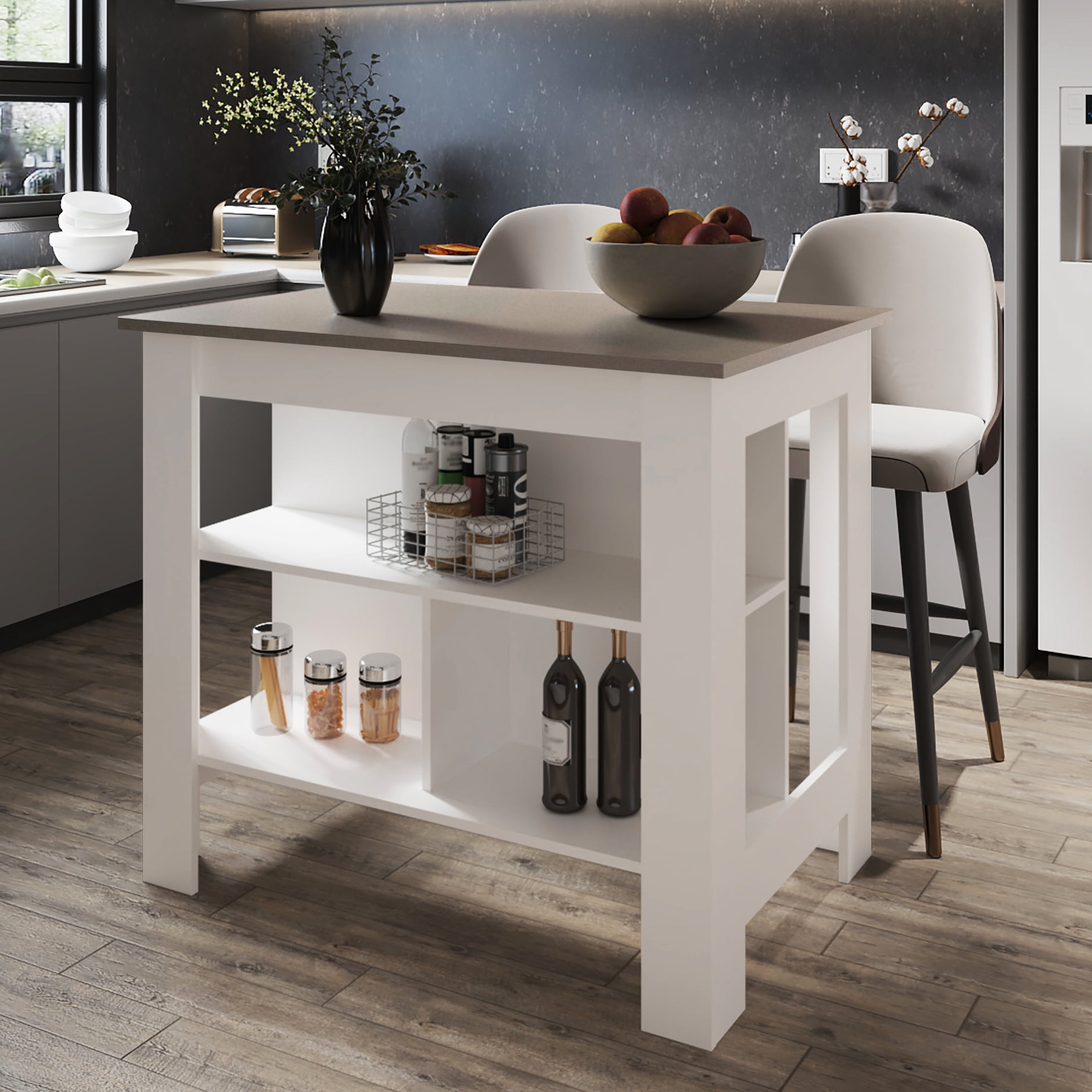 Modern Kitchen Island With Open Storage Compartments. Taupe/white . 35. ...