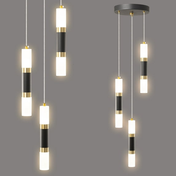 Modern Kitchen Island Pendant Light Mini Black Gold Pendant Lights Dimmable LED Light Fixture for Bedroom Dining Room Hallway (3-Light)