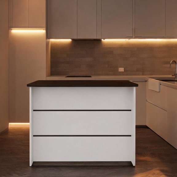 Modern Kitchen Island Table with Spacious Countertop, Open Shelves Cabinet, Soft White