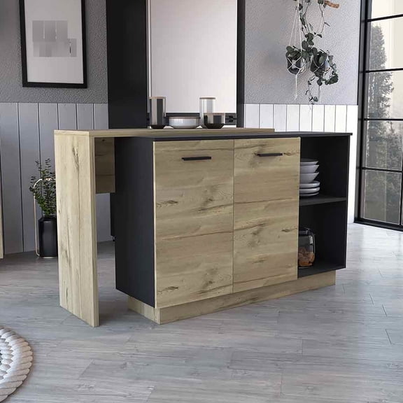 Modern Kitchen Island in Black/Light Oak / Useful as Auxiliary Dining Table in Kitchen
