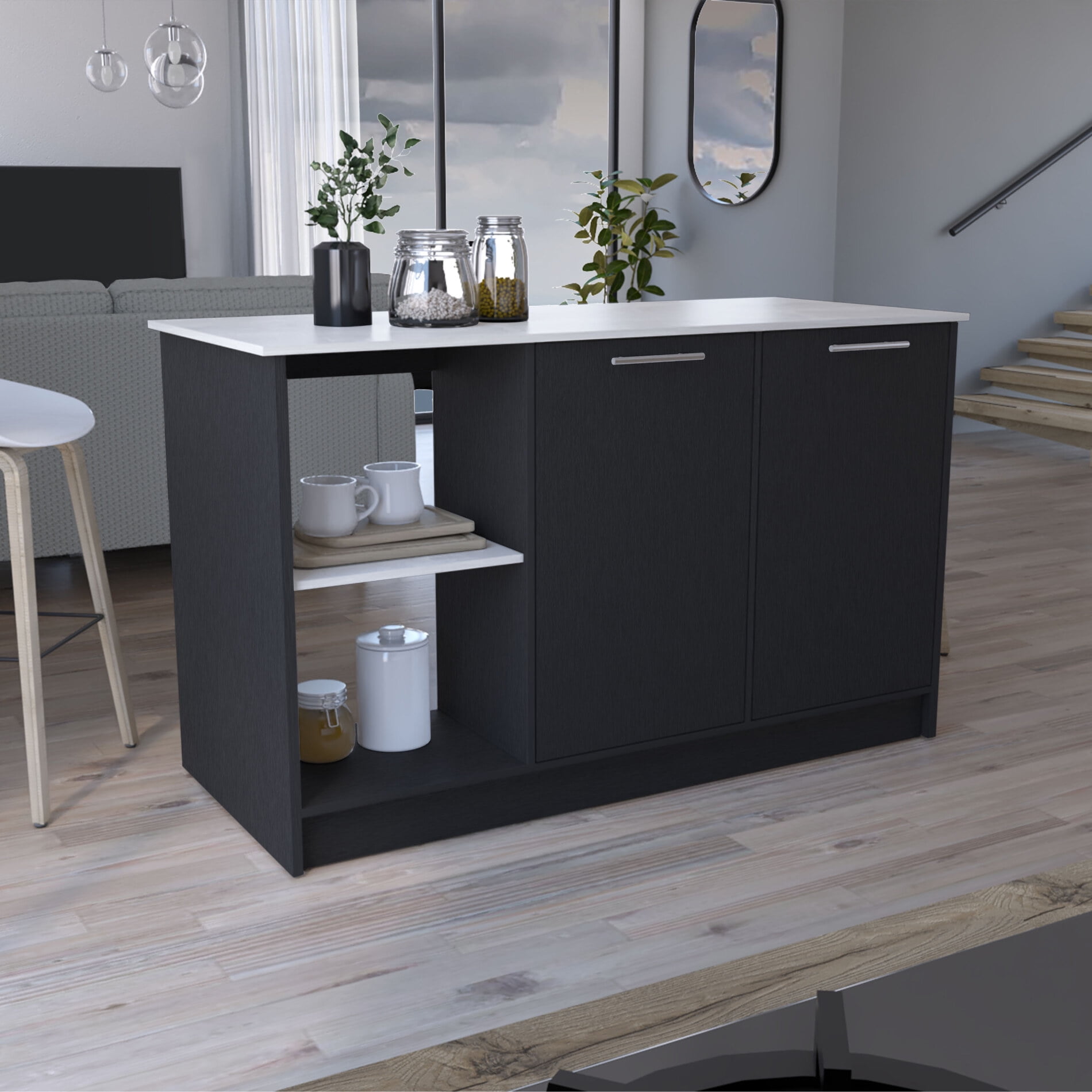 Modern Kitchen Island with Large Top Surface, Double Door Storage ...