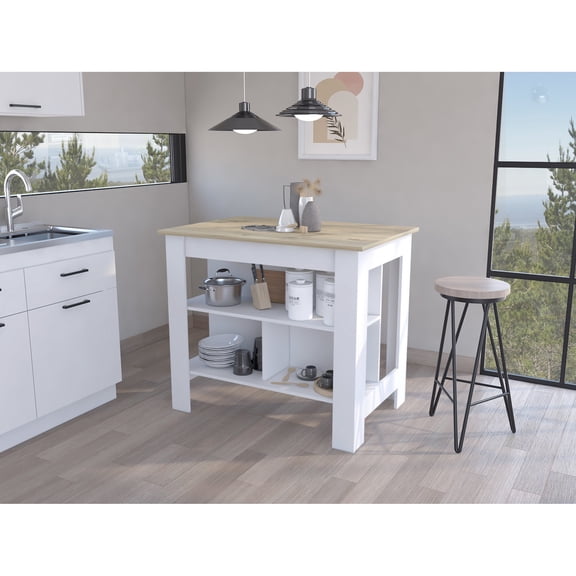 Modern Kitchen Island with Silver Nanoparticles on Tabletop / 3 Shelves for Various Items