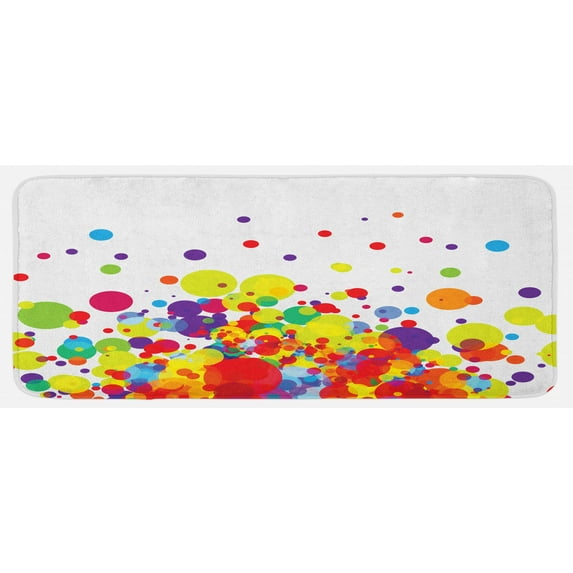 Modern Kitchen Mat, Abstract Geometrical Image Circles Rounds Vibrant Rainbow Colors Vivid Art, Plush Decorative Kitchen Mat with Non Slip Backing, 47" X 19", Multicolor, by Ambesonne