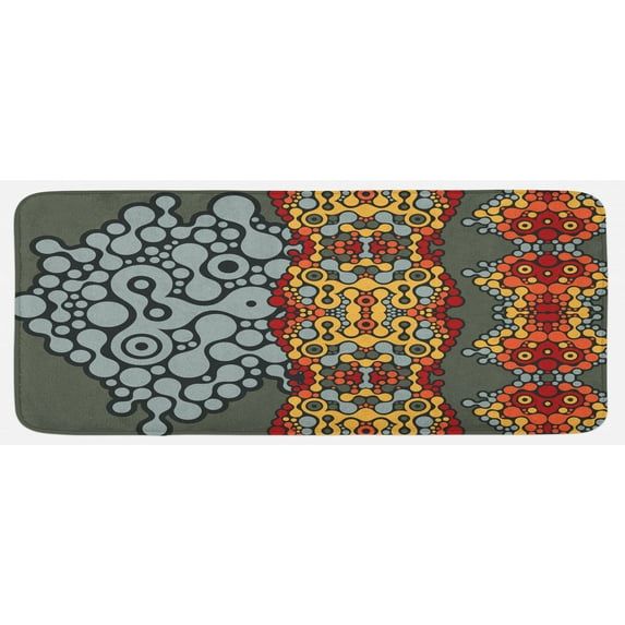 Modern Kitchen Mat, Blue Grey Color Design Geometric Circles Rounds in Borders Art, Plush Decorative Kitchen Mat with Non Slip Backing, 47" X 19", Marigold Orange, by Ambesonne