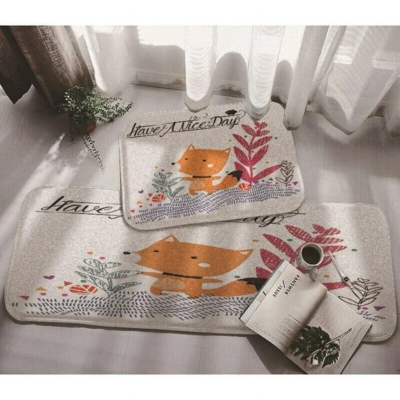 Modern Kitchen Mat Cartoon Animal Bedroom Entrance Doormat Rabbit Fox Pattern Living Room Carpet Bathroom Non-Slip Rug