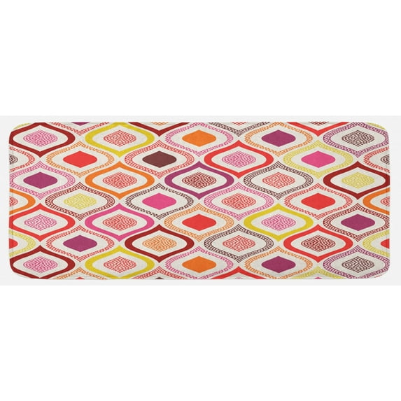 Modern Kitchen Mat, Seamless Doodle Style with Dots Tear Like Colorful Vivid Ornaments Image, Plush Decorative Kitchen Mat with Non Slip Backing, 47" X 19", Multicolor, by Ambesonne