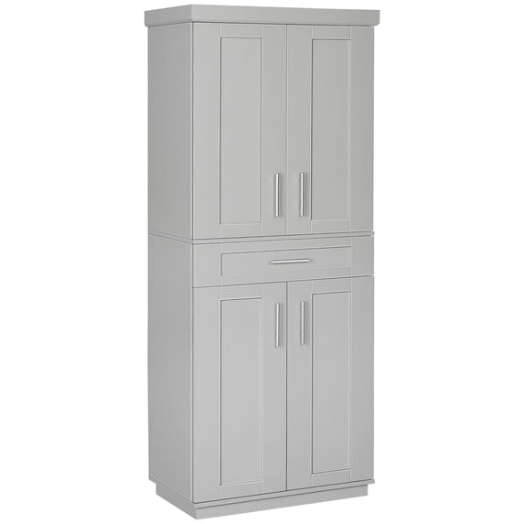 Modern Kitchen Pantry Freestanding Cabinet Cupboard With Doors And Drawer, Adjustable Shelving, Grey