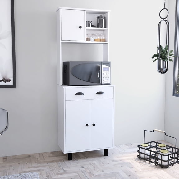 White Freestanding Kitchen Pantry with Shelves and Drawer - Optimize Kitchen Space for Food and Utensil Organization