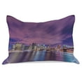 thumbnail image 1 of Modern Knitted Quilt Pillowcover, New York City Skyline at Night with Skyscrapers Manhattan USA American Panorama, Standard King Size Pillow Cover for Bedroom, 30" x 20", Violet Purple, by Ambesonne, 1 of 2