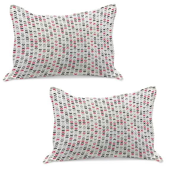 Modern Knitted Quilt Pillowcover Set of 2, Geometrical Chevron Zig Zag Lines Triangles Pattern Contemporary Art Print, Standard Queen Pillow Sham Bedroom, 30" x 20", Hot Pink Grey White, by Ambesonne